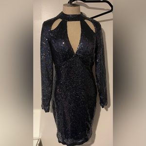 Navy blue iridescent long sleeve dress
